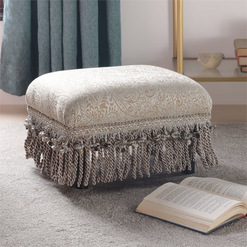 Pemberly Row Traditional Decorative Footstool in Teal Tan Polyester
