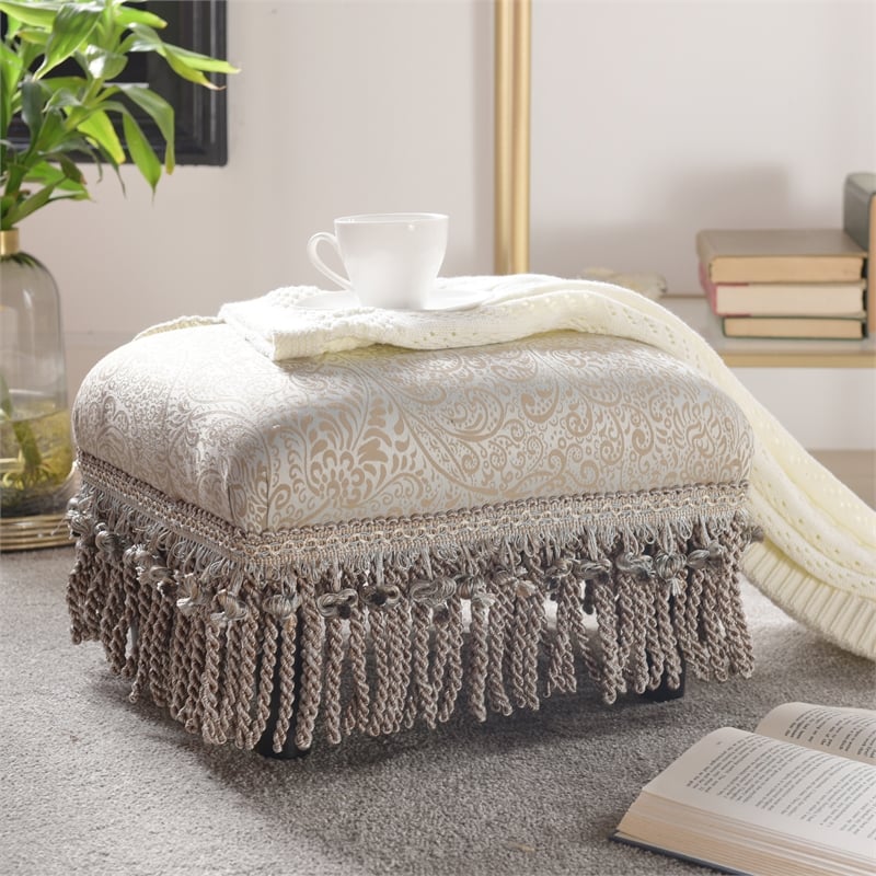 Pemberly Row Traditional Decorative Footstool in Teal Tan Polyester