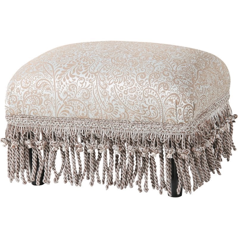 Pemberly Row Traditional Decorative Footstool in Teal Tan Polyester