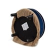 Pemberly Row Upholstered Round Accent Ottoman in Navy Blue Velvet with Gold Trim