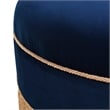 Pemberly Row Upholstered Round Accent Ottoman in Navy Blue Velvet with Gold Trim