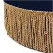 Pemberly Row Upholstered Round Accent Ottoman in Navy Blue Velvet with Gold Trim