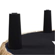 Pemberly Row Upholstered Round Accent Ottoman in Navy Blue Velvet with Gold Trim