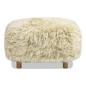 Pemberly Row 24&quot Mongolian Sheepskin Rectangular Accent Ottoman in Cream Beige