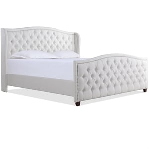 Pemberly Row Tufted Wingback King Bed with Nailhead Accents in Bright White