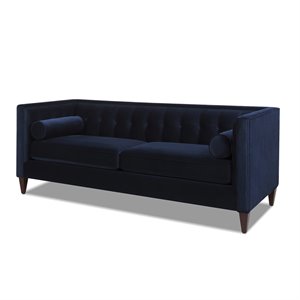 pemberly row 84&quot tufted tuxedo sofa with double cushion in dark navy blue
