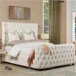 Pemberly Row Queen Tufted Panel Bed with Wingback Headboard in Antique White