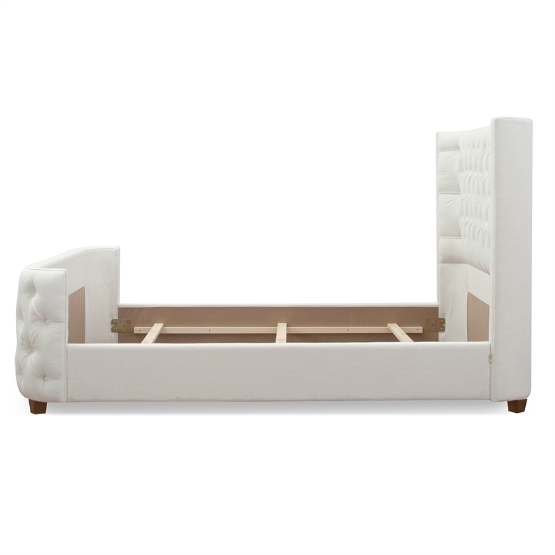 Pemberly Row Queen Tufted Panel Bed with Wingback Headboard in Antique White