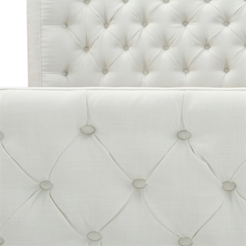 Pemberly Row Queen Tufted Panel Bed with Wingback Headboard in Antique White