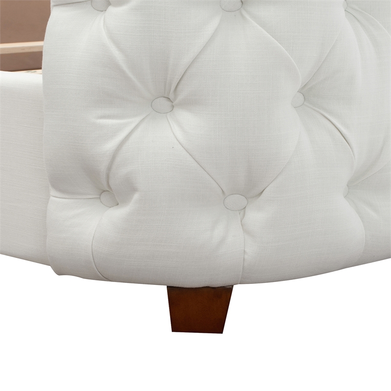 Pemberly Row Queen Tufted Panel Bed with Wingback Headboard in Antique White