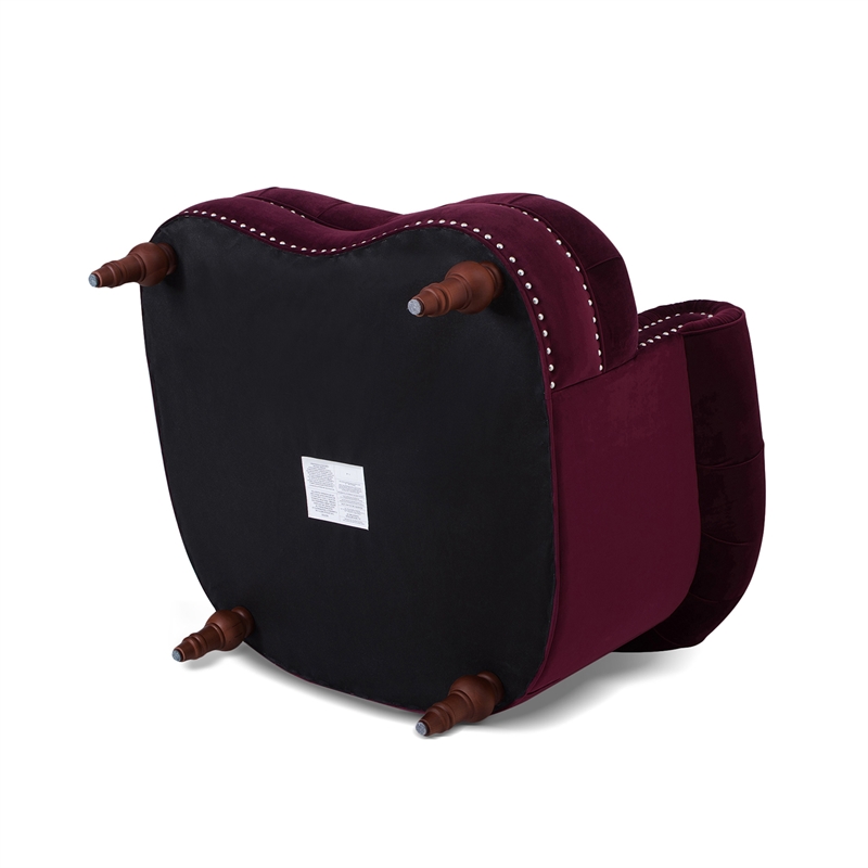 Pemberly Row Tufted Accent Chair with Nailhead Trim in Burgundy