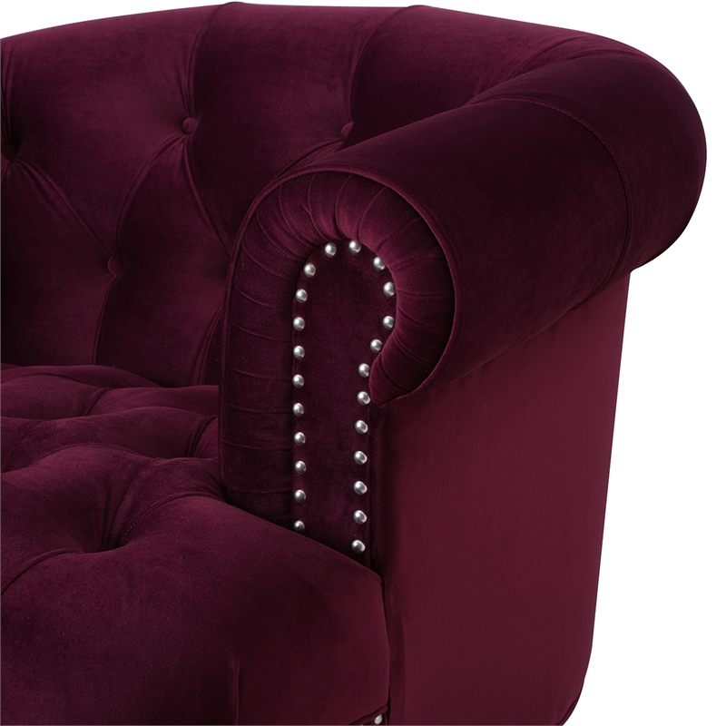 Pemberly Row Tufted Accent Chair with Nailhead Trim in Burgundy