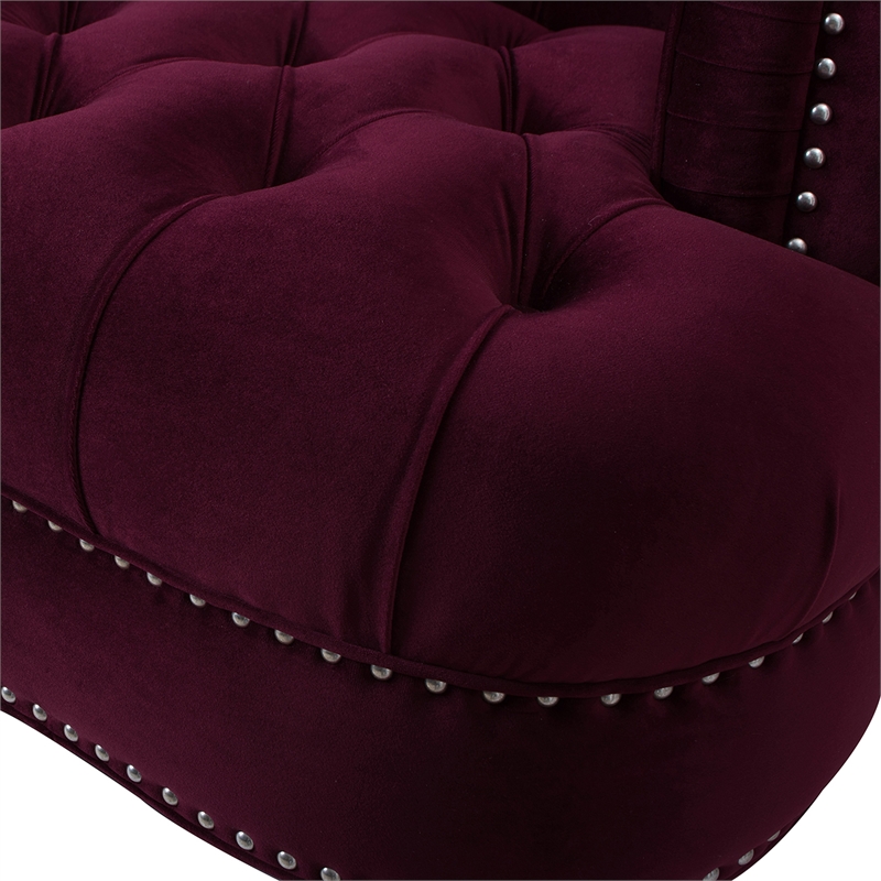 Pemberly Row Tufted Accent Chair with Nailhead Trim in Burgundy
