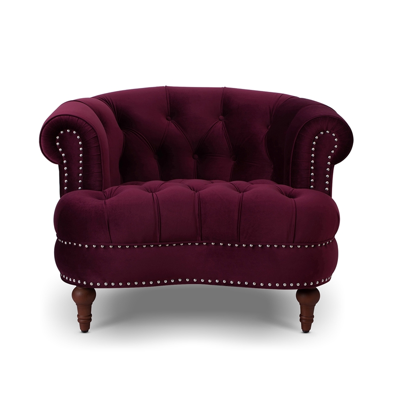 Pemberly Row Tufted Accent Chair with Nailhead Trim in Burgundy
