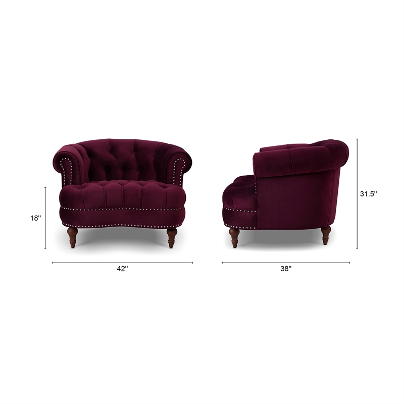 Pemberly Row Tufted Accent Chair with Nailhead Trim in Burgundy