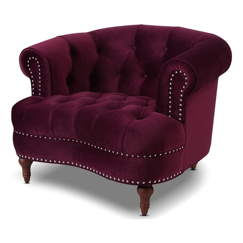 Pemberly Row Tufted Accent Chair with Nailhead Trim in Burgundy