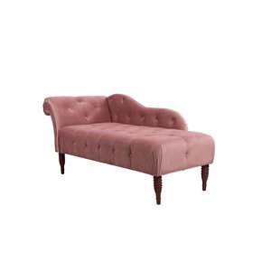 Pemberly Row Contemporary Tufted Roll Arm Chaise Lounge in Ash Rose