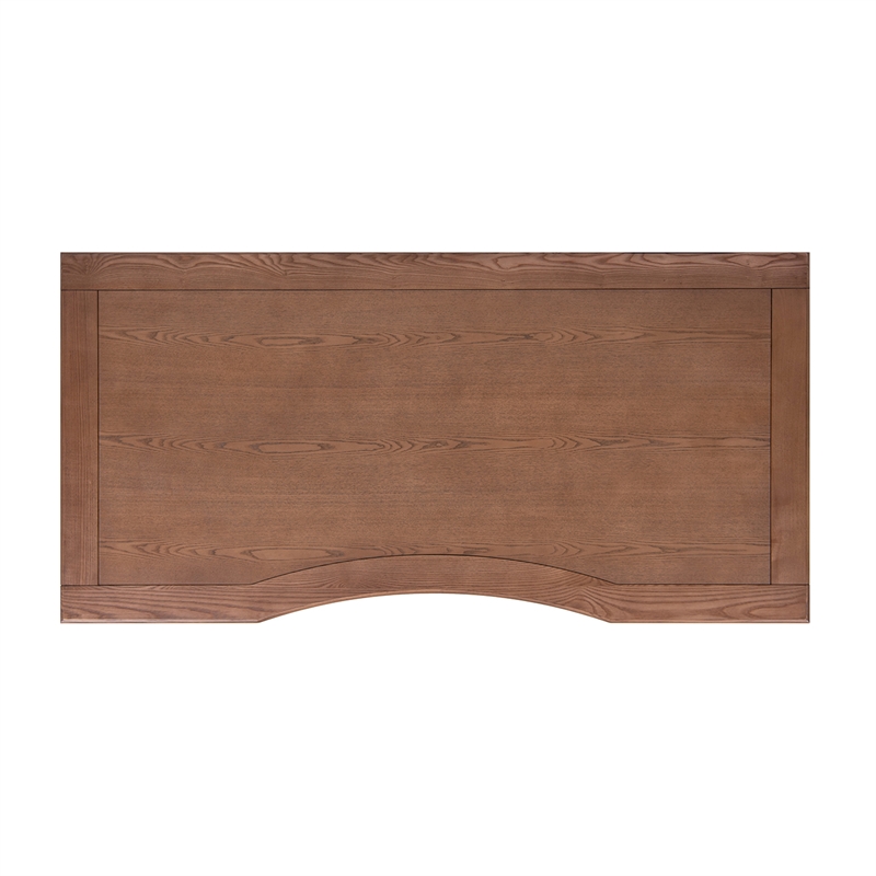 Pemberly Row Gold Accent 5-Drawer Executive Desk in Brown Ash Wood & Veneer