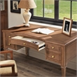 Pemberly Row Gold Accent 5-Drawer Executive Desk in Brown Ash Wood & Veneer