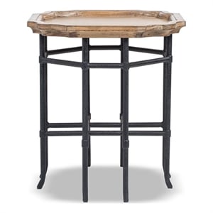 Pemberly Row 24&quot Square Reclaimed Wood & Iron Side Table in Natural Brown