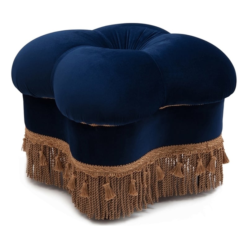 Pemberly Row Contemporary Hand-Tufted Clover Ottoman in Navy Blue