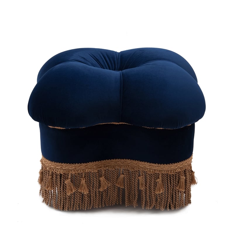 Pemberly Row Contemporary Hand-Tufted Clover Ottoman in Navy Blue