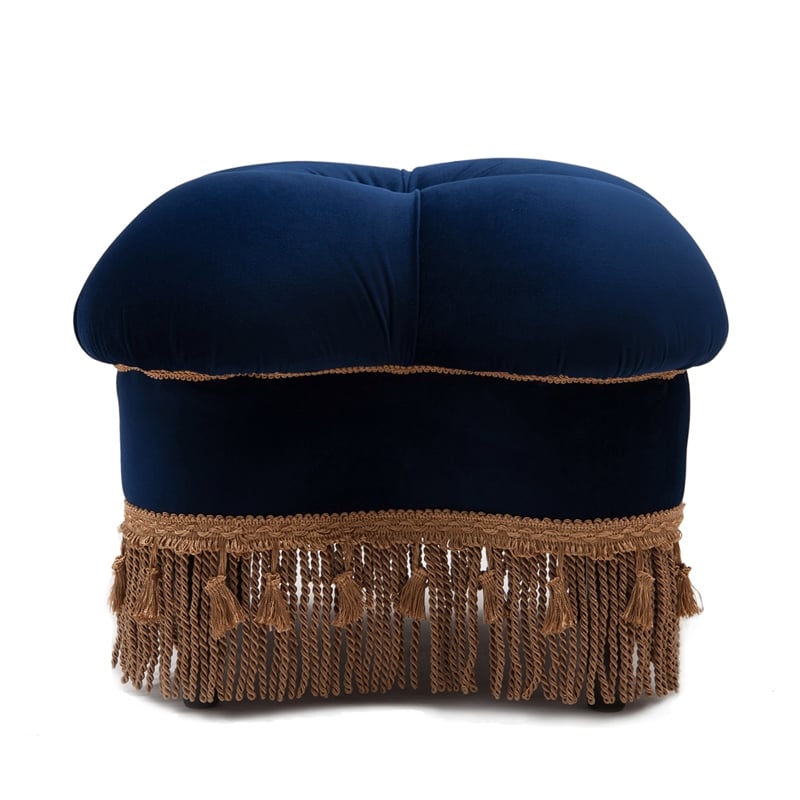 Pemberly Row Contemporary Hand-Tufted Clover Ottoman in Navy Blue