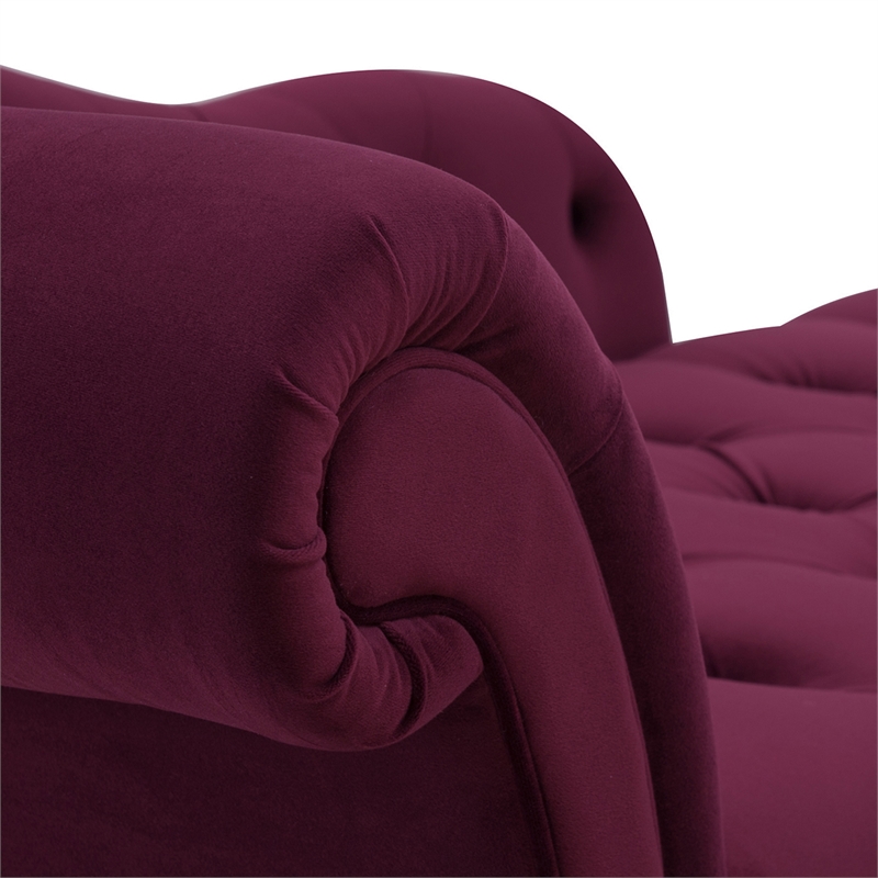 Pemberly Row Tufted Roll Arm Right-Facing Chaise Lounge in Burgundy