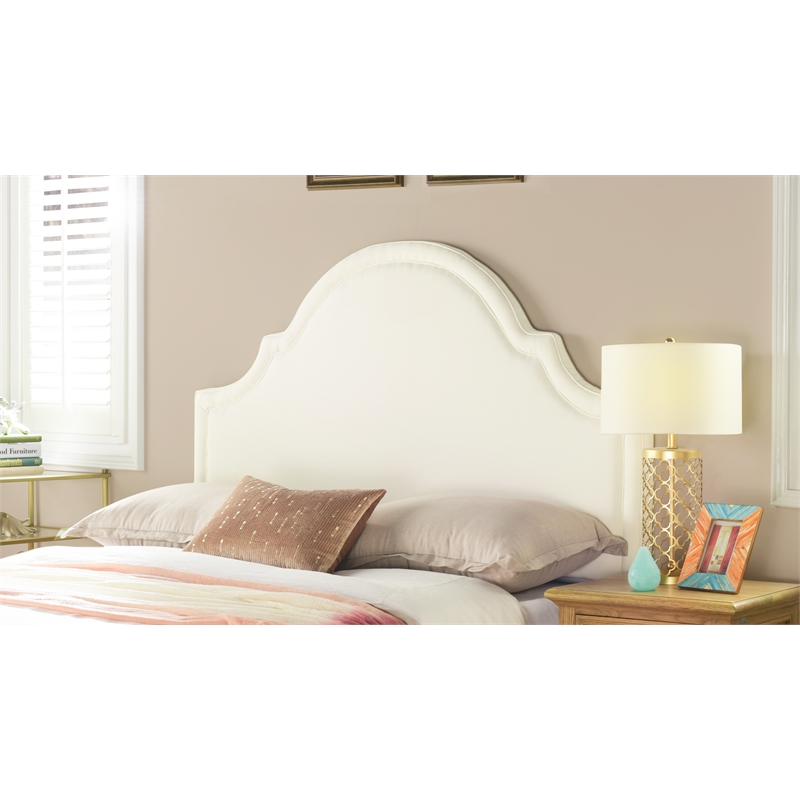 Pemberly Row Contemporary Upholstered Queen Headboard in Antique White