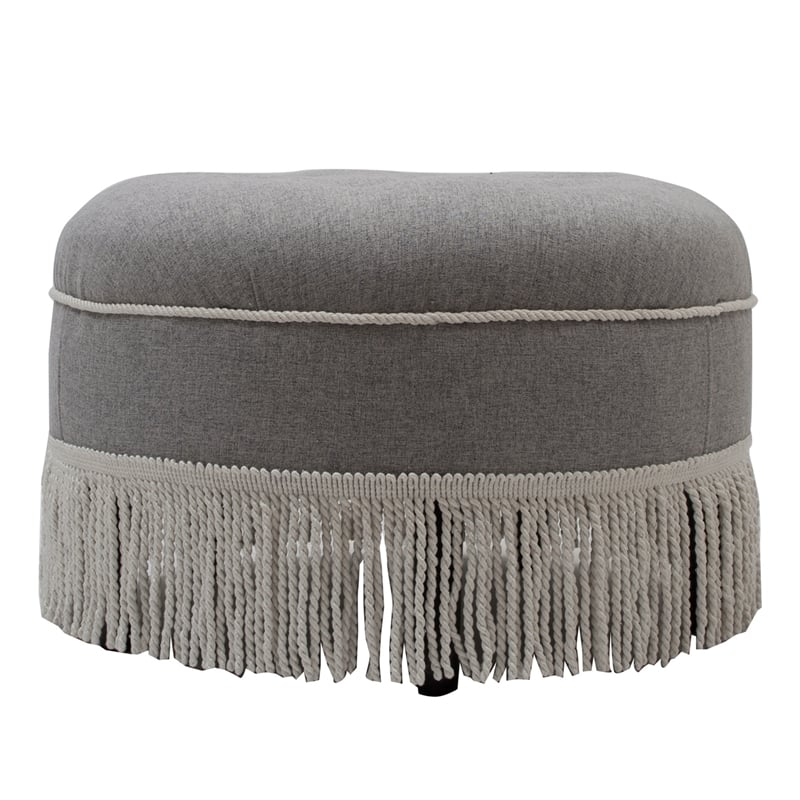 Pemberly Row Contemporary Tufted Decorative Round Ottoman in Light Grey