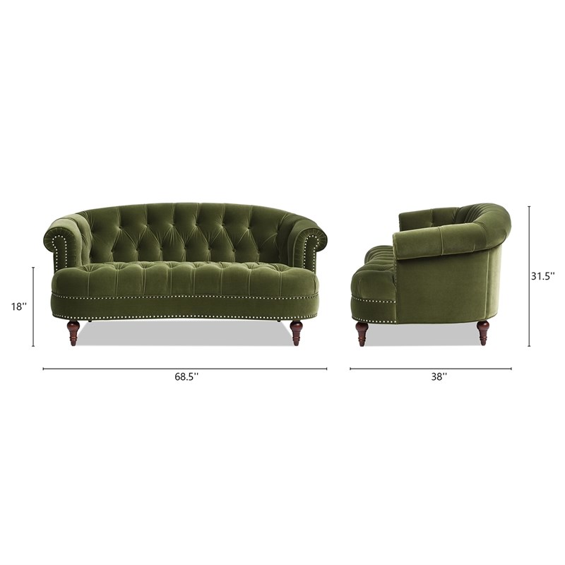Pemberly Row Contemporary Chesterfield Loveseat in Olive Green Velvet