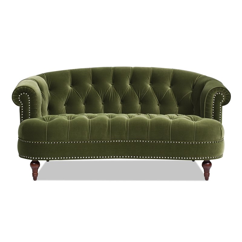 Pemberly Row Contemporary Chesterfield Loveseat in Olive Green Velvet