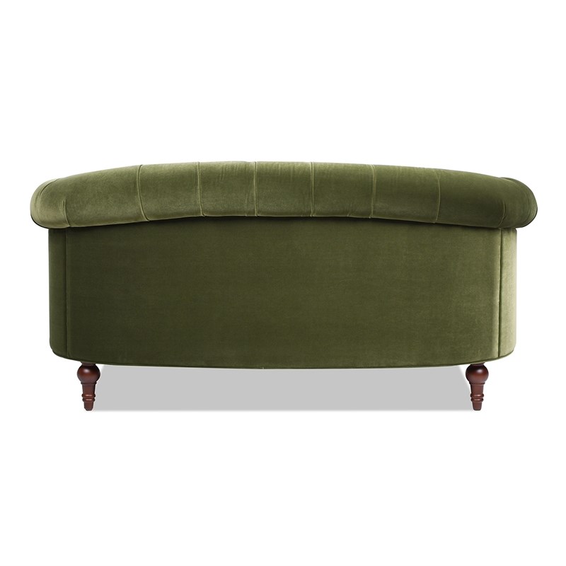Pemberly Row Contemporary Chesterfield Loveseat in Olive Green Velvet