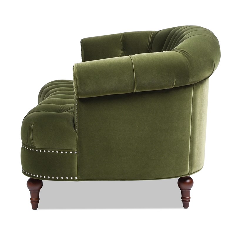 Pemberly Row Contemporary Chesterfield Loveseat in Olive Green Velvet