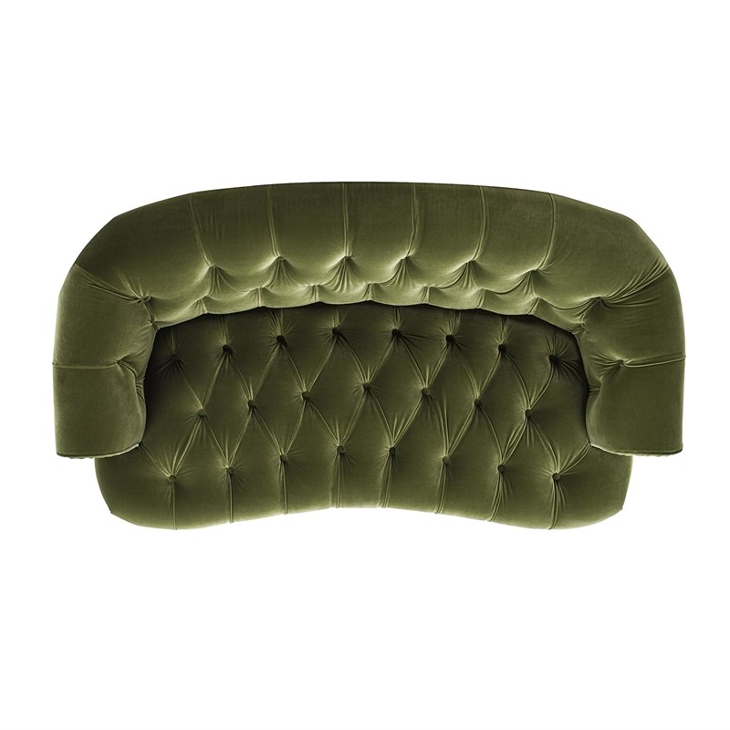 Pemberly Row Contemporary Chesterfield Loveseat in Olive Green Velvet