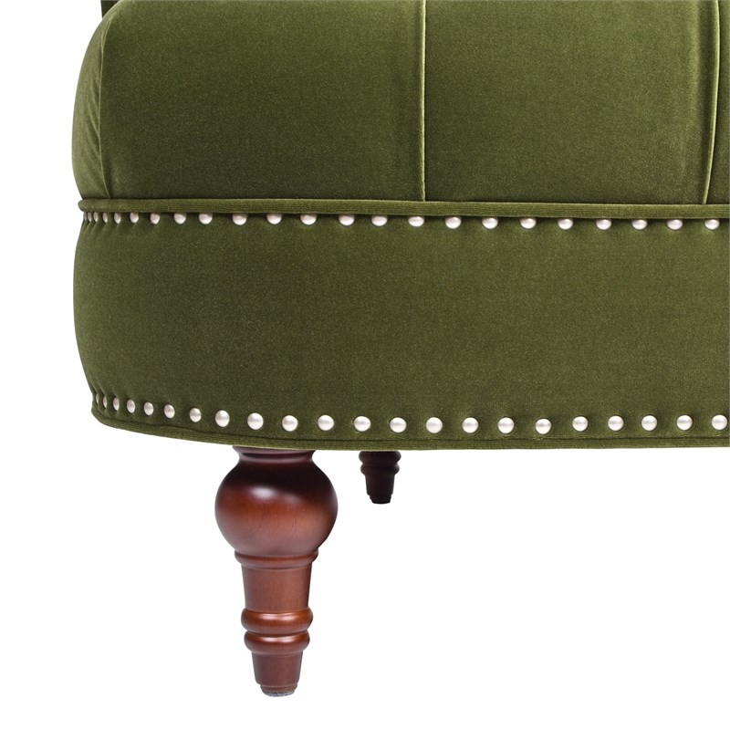 Pemberly Row Contemporary Chesterfield Loveseat in Olive Green Velvet