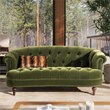Pemberly Row Contemporary Chesterfield Loveseat in Olive Green Velvet