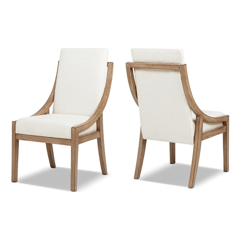 Pemberly Row High Back Reclaimed Pine Wood Dining Chair Set of 2 in Chenille