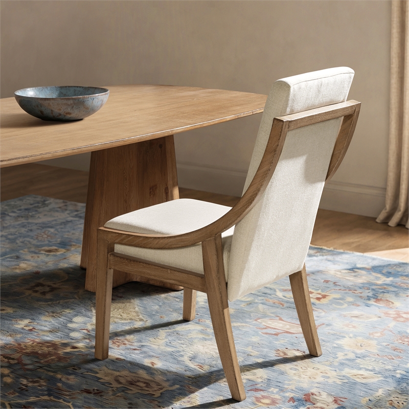 Pemberly Row High Back Reclaimed Pine Wood Dining Chair Set of 2 in Chenille