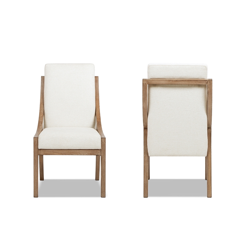 Pemberly Row High Back Reclaimed Pine Wood Dining Chair Set of 2 in Chenille