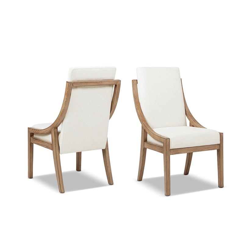 Pemberly Row High Back Reclaimed Pine Wood Dining Chair Set of 2 in Chenille