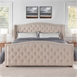 Pemberly Row Tufted Wingback King Bed with Nailhead Accents in Sky Neutral