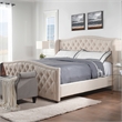 Pemberly Row Tufted Wingback King Bed with Nailhead Accents in Sky Neutral