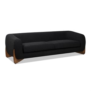 Pemberly Row 90&quot Sherpa Sofa with Natural Wood Feet in Ebony Black Boucle