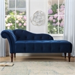 Pemberly Row Tufted Roll Arm Chaise Lounge with Nailhead Trim in Navy Blue