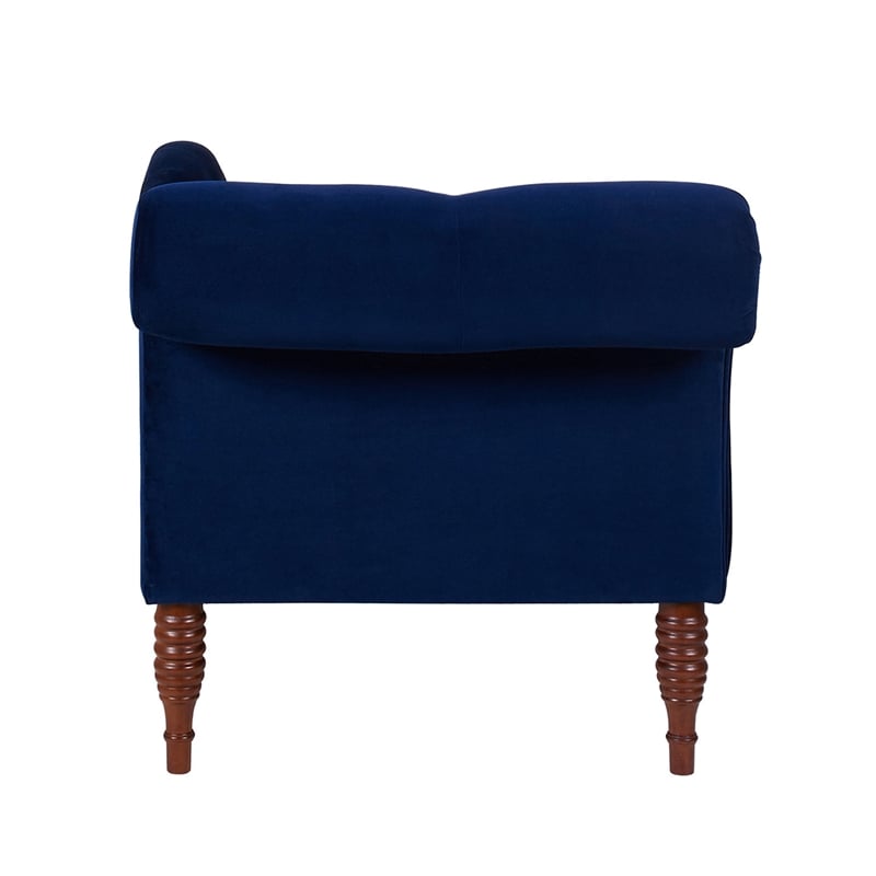 Pemberly Row Tufted Roll Arm Chaise Lounge with Nailhead Trim in Navy Blue