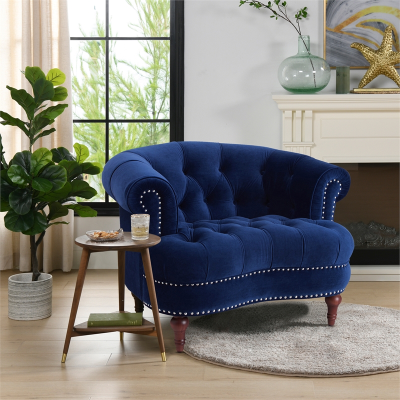 Pemberly Row Tufted Accent Chair with Nailhead Trim in Navy Blue