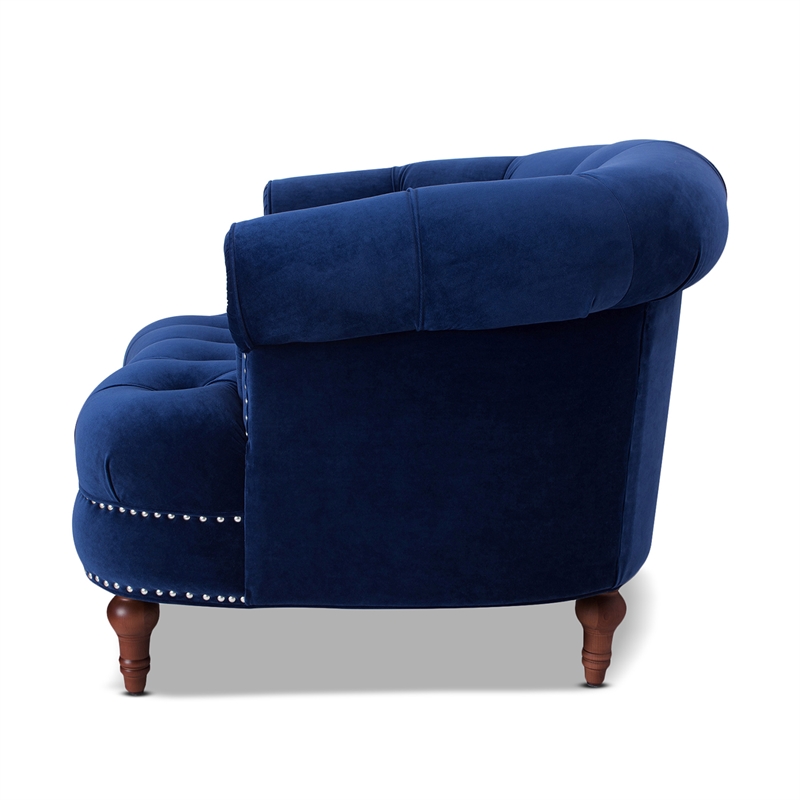 Pemberly Row Tufted Accent Chair with Nailhead Trim in Navy Blue
