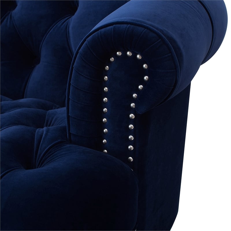 Pemberly Row Tufted Accent Chair with Nailhead Trim in Navy Blue