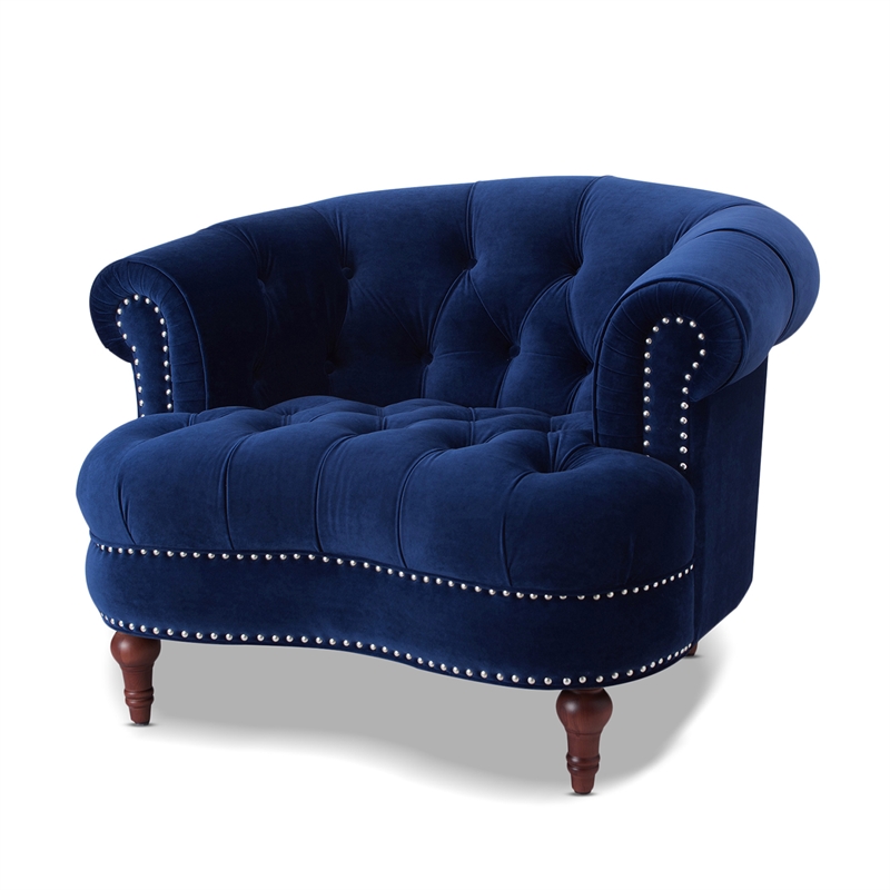 Pemberly Row Tufted Accent Chair with Nailhead Trim in Navy Blue